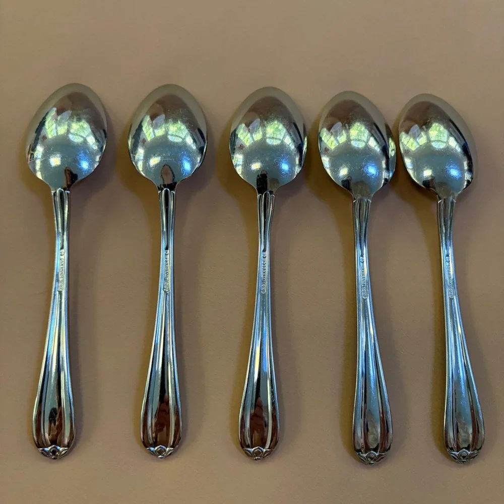 Gorham Melon Bud Glossy 18/8 Stainless Set of 5 Teaspoons 6 1/4 Inch Flatware